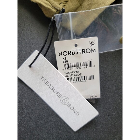 Treasure & Bond V-Neck Long Sleeve Smocked Midi Dress Olive Green Size X-Small - Picture 11 of 11